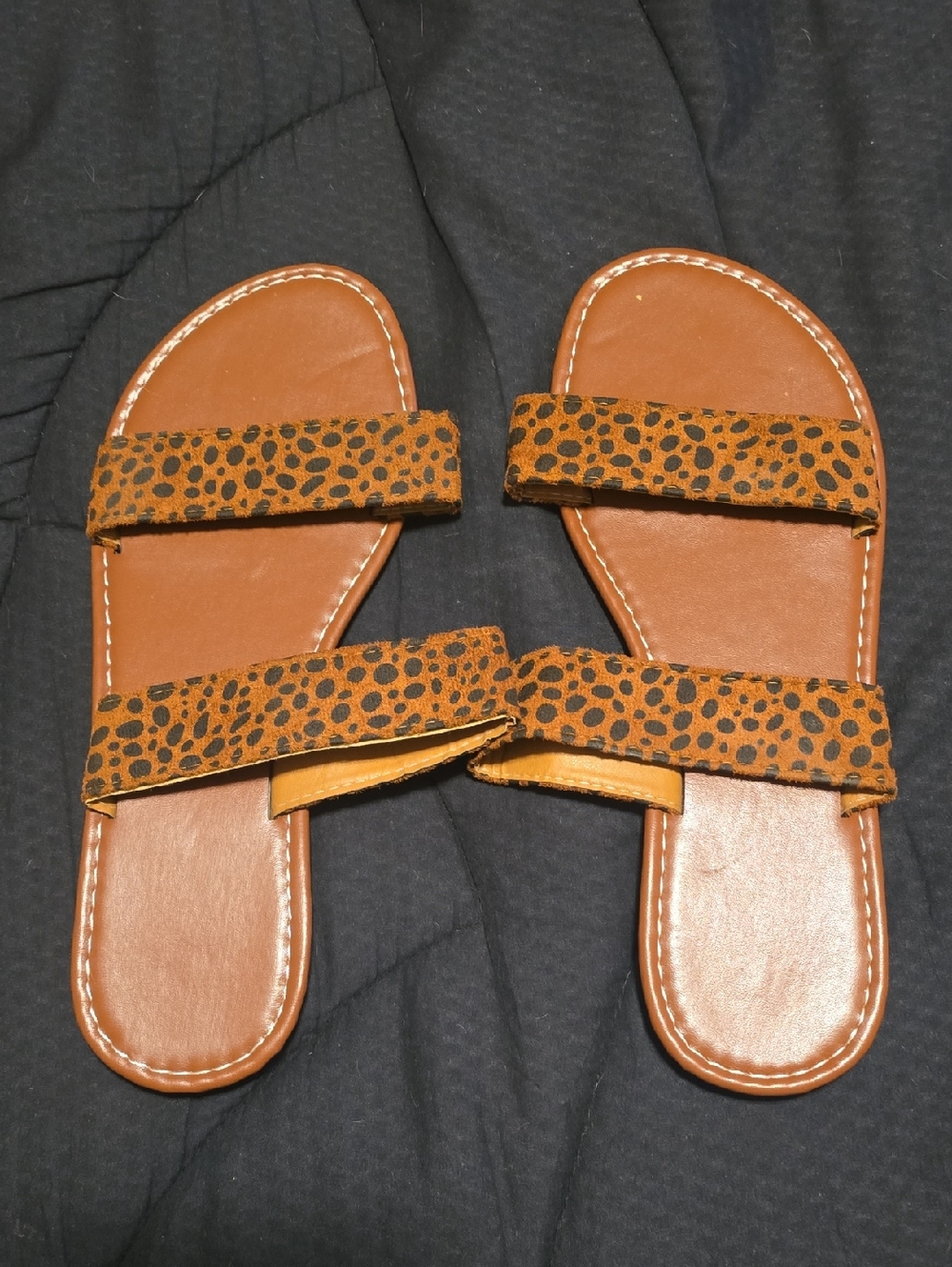 Brown Leopard-Print Double Strap Women’s Sandals